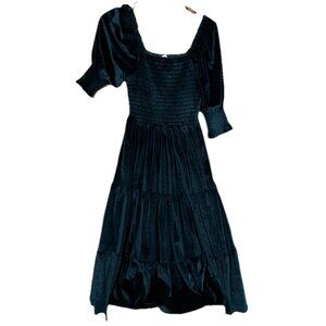 Baltic Born Bliss green Velour  Dress Women XS Smocked  Rose 3 Tier Renaissance